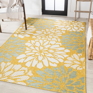 Zinnia Modern Floral Textured Weave Indoor/outdoor Area Rug